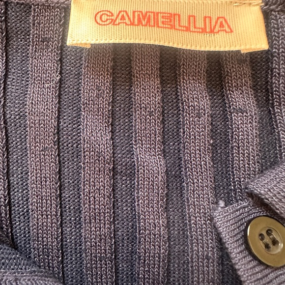 Navy Ribbed Knit Polo Dress with White Stripes- Small- NEW - Picture 9 of 12